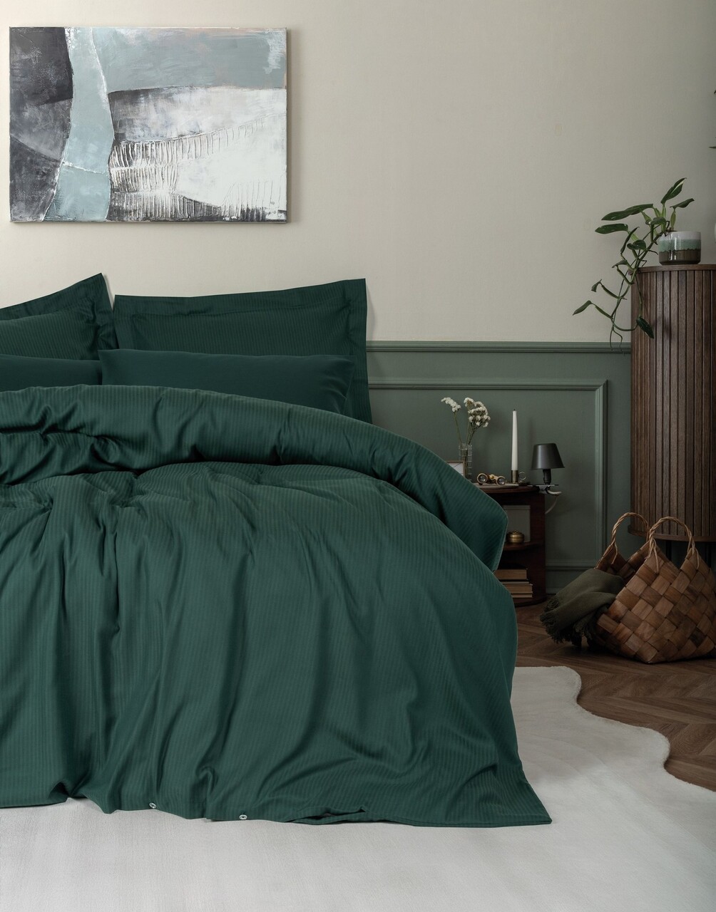 Lenjerie de pat dubla, L'essentiel Maison, Craft, Verde petrol - imagine 4